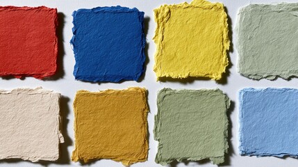Fototapeta premium Eight textured square paper swatches in vibrant, earthy hues