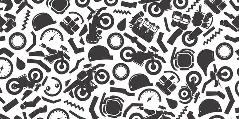 Fototapeta premium Biker accessories and motorbike parts seamless doodle pattern for garage theme