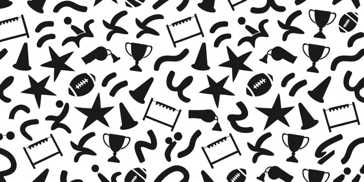 American football and sports equipment seamless pattern on transparent background