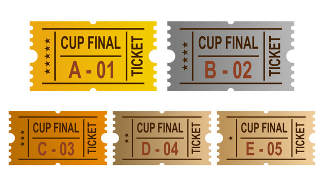 Cup final ticket template vector set with gold, silver and bronze tier design.