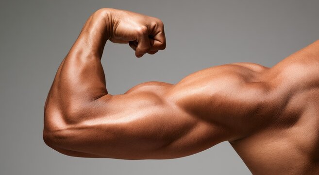 Muscular arm, flexed biceps, defined physique