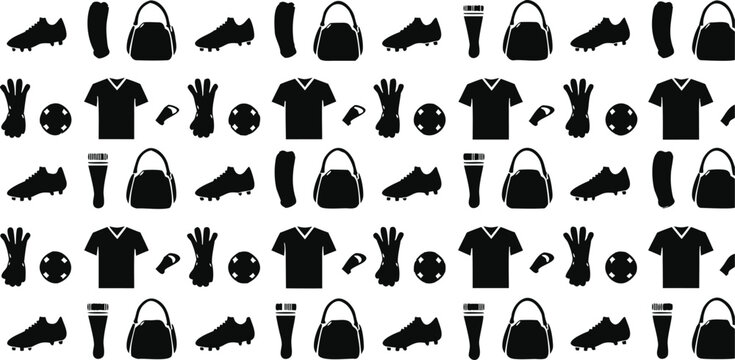 Soccer equipment seamless pattern background with uniform accessories and gear