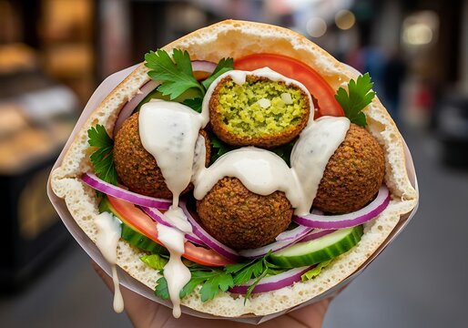 Fresh falafel wraps in a pita bread