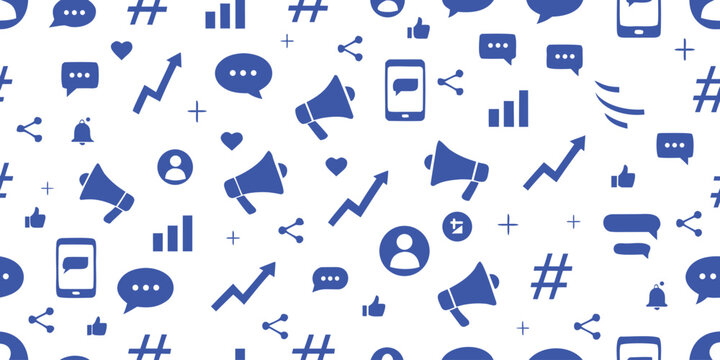 Social media icons and symbols pattern on transparent background