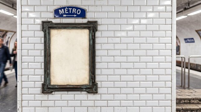 Vintage Metro Station Interior with White Tiles and Signage
