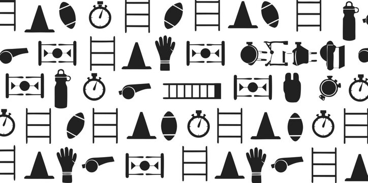 Sports equipment pattern with cones gloves whistles and stopwatches