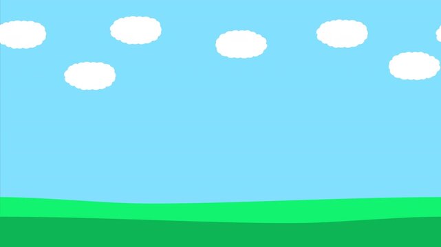青空とゆっくり移動する雲。春夏秋冬に変化するイラスト動画。