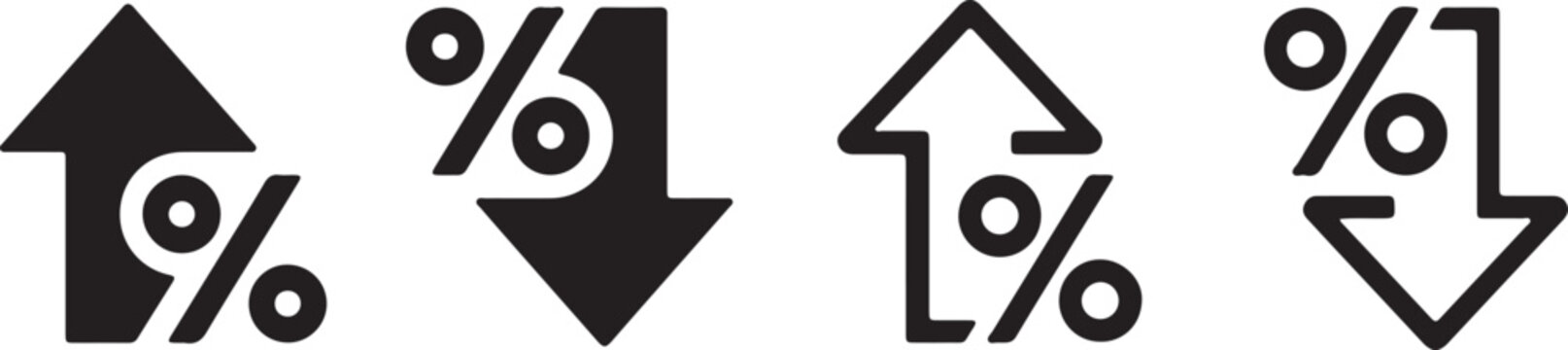 Black and white percentage icons with arrows