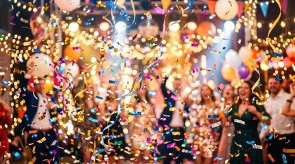 Fototapeta premium Vibrant Celebration Scene with Confetti and Balloons