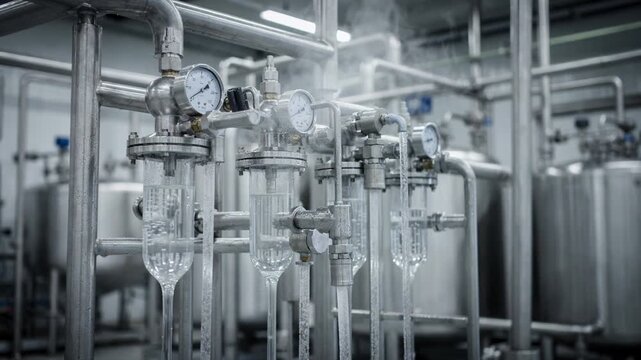 Medium shot of a filtration skid system in action within a solvent recovery setup highlighting precision separation of impurities to ensure purified solvents and reduced