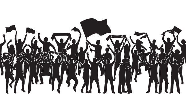 black silhouette vector of football supporters 0003