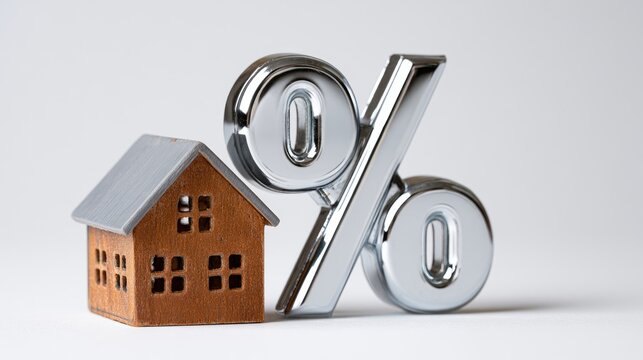 Miniature house next to a large, shiny percentage symbol