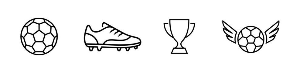 Fototapeta premium Football Equipment Outline Icons for Children Educational Workbook and Activity Sheet
