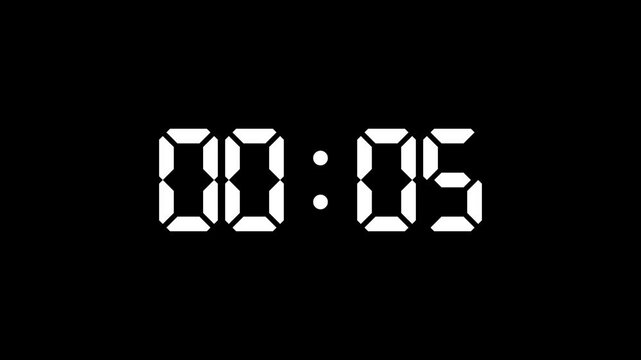 10 second digital countdown timer animation with a modern clock display on a black background for video intros presentations broadcasts events and promotions