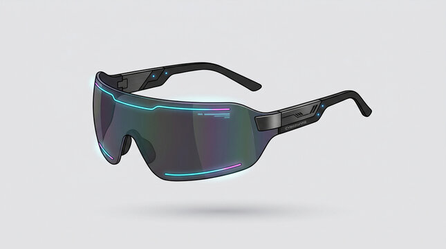 Futuristic Cyberpunk Smart Glasses with Neon LED Accents - Sci-Fi AR Visor Illustration