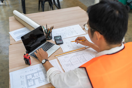Project planning meeting construction site digital workspace productive environment overhead view engineering concepts