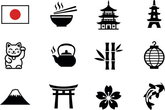 Collection of japanese culture icons and symbols