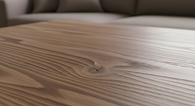 Wooden table texture with couch background