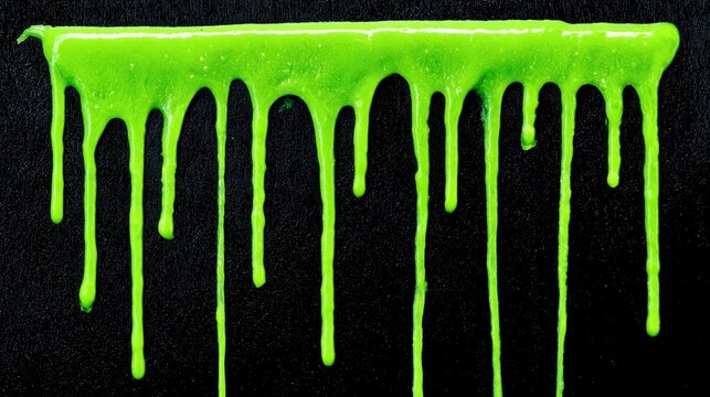 Vibrant neon green liquid drips from a solid line against a black background
