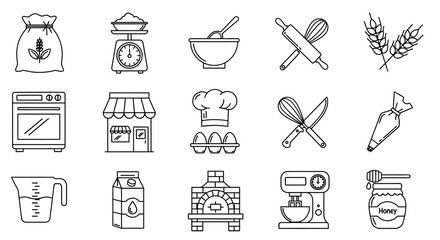 Fototapeta premium Baking icons, kitchen utensils, cooking symbols, bakery, food preparation