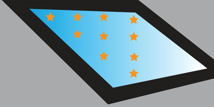 Abstract business concept illustration with golden stars inside a geometric parallelogram frame. Vector graphic representing corporate ranking, premium quality assurance,