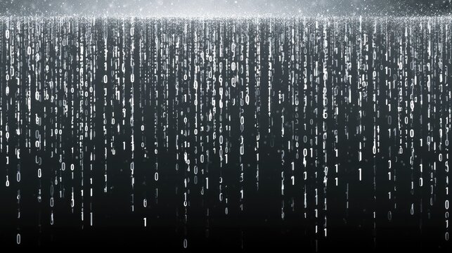 Falling binary code streams illuminate a dark, textured background