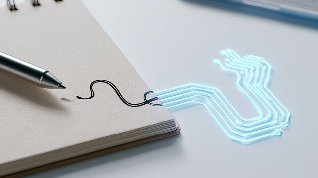 Pen draws digital circuit on notebook, merging analog with digital