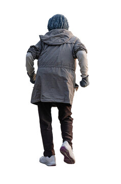 Senior women is slow runing in park, Behind old wemen go fore walk isolate on transparent background.