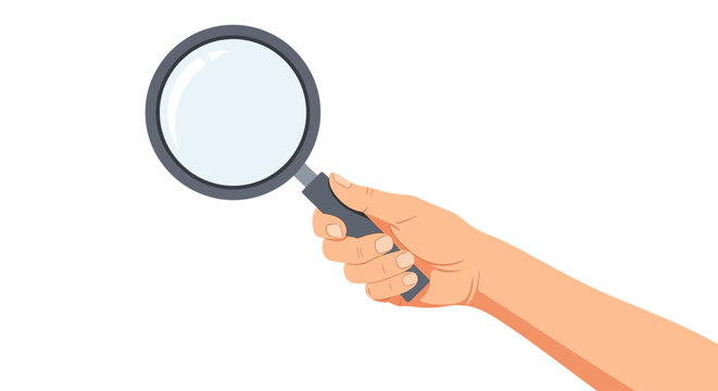 Hand holding magnifying glass, investigation and search concept, flat illustration