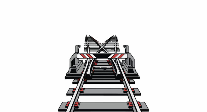 Intersecting railway tracks with a buffer stop and barrier