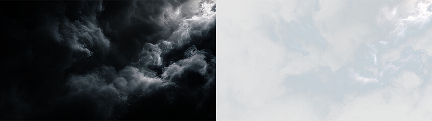Clouds drift in the sky above a clear landscape during daylight hours without any obstructions or buildings present, PNG with a light overlay © Liubov