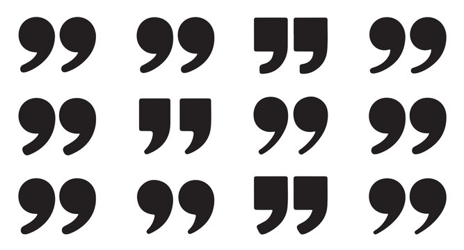 Minimalist double quotation marks vector icons for speech text and typography layout design.