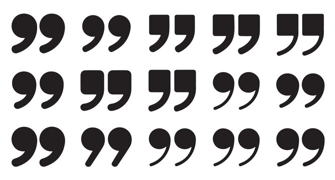 Editorial quotation marks vector icons collection for citation and dialogue text formatting.