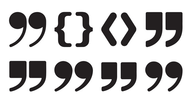 Punctuation marks icons including curly brackets angled brackets and double quote symbols.