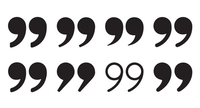 Set of black double quotation marks symbols isolated on white background for web graphics.