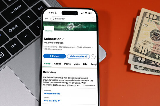 Kiel, Germany - 05-20-2026: Schaeffler German automotive and industrial supplier for precision components and systems Profile on LinkedIn displayed in a workspace enviroment with laptop