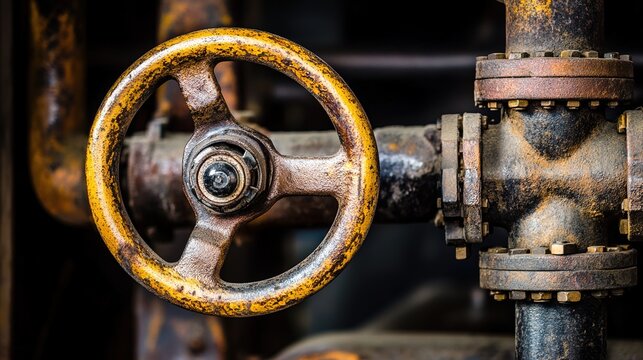 unsaid. Close-up of industrial furnace steel structure, intricate network of pipes and valves. safety posters, maintenance manuals, designed for industrial assembly lines and welding operations.