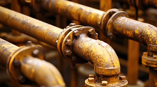 unsaid. Close-up of industrial furnace steel structure, intricate network of pipes and valves. safety posters, maintenance manuals, designed for industrial assembly lines and welding operations.