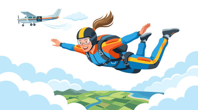 Skydive vector graphic design of a woman jumping from a plane
