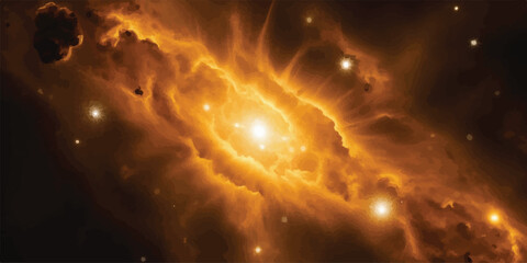 Stellar formation in glowing golden nebula with asteroid background abstract particle astronomy universe celestial astrophysics interstellar phenomenon exploration infinity © Romana