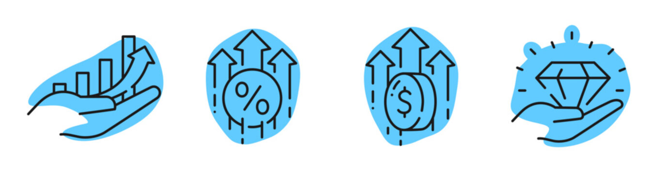 Growth and finance icons illustrating increase and value. Editable stroke