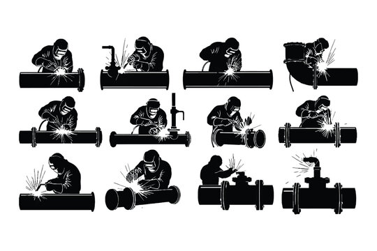 Pipeline Welding Worker Silhouette Collection