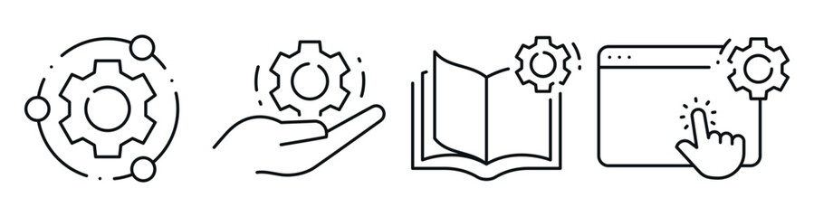 Obraz na płótnie Canvas Settings and support icons showing tools documentation and interaction. Editable stroke