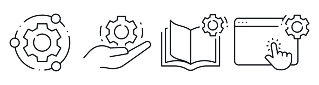 Settings and support icons showing tools documentation and interaction. Editable stroke