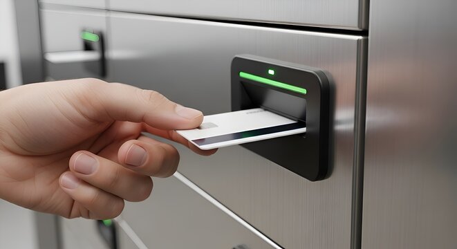 Person inserting card in electronic access control system