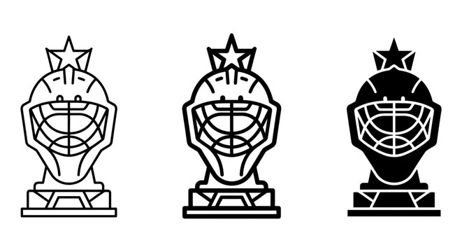 Hockey Goalie Mask Trophy Icons, Sport Award Vector Set, Championship Celebration Graphics, Victory Emblem Collection