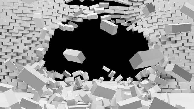 exploding bricks wall 3d rendering destruction fragmentation