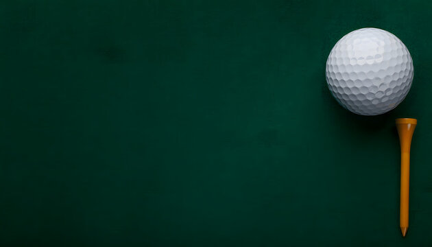 Pelota de golf y tee sobre fondo verde esmeralda elegante