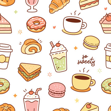 Seamless Pattern with Sweet Bakery and Coffee Elements