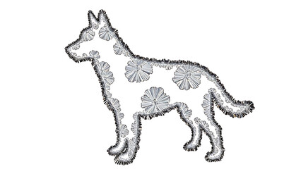 Fototapeta premium Detailed line dog silhouette with floral embellishments isolated on a transparent background, floral patterns